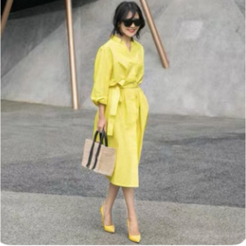 NWT Bright Yellow Belted midi shirt Dress size S